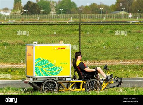 dhl parcel delivery  recumbent bike  luggage compartment  res stock photography