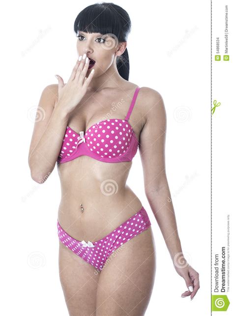 Gorgeous Cute Glamorous Pin Up Model Posing In Pink Polka