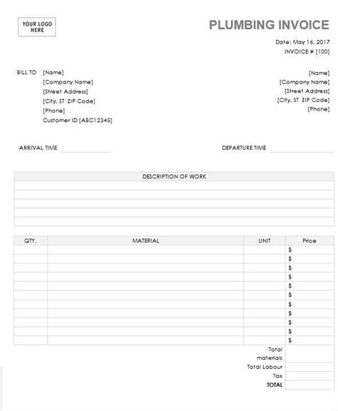 plumbing invoice template  png invoice template ideas