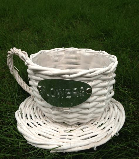 Handmade Wicker Coffee Cup Shaped Basket Or Planter For Indoor Use