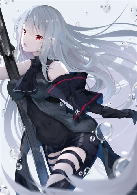 White Hair Black Eyes Open Mouth Long Hair Anime Anime Girls