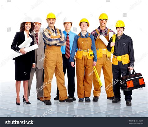 group contractors people uniform worker construction stock photo