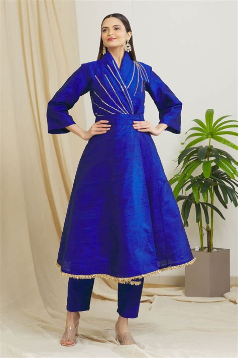 buy surendri blue raw silk kimono jacket and pant set online aza fashions