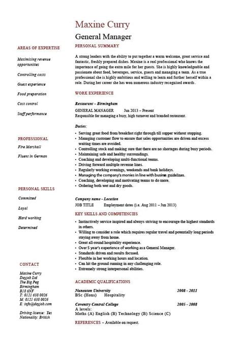 general manager resume cv  job description sample