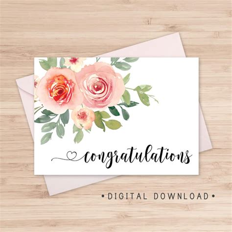 congratulations printable card instant   floral etsy