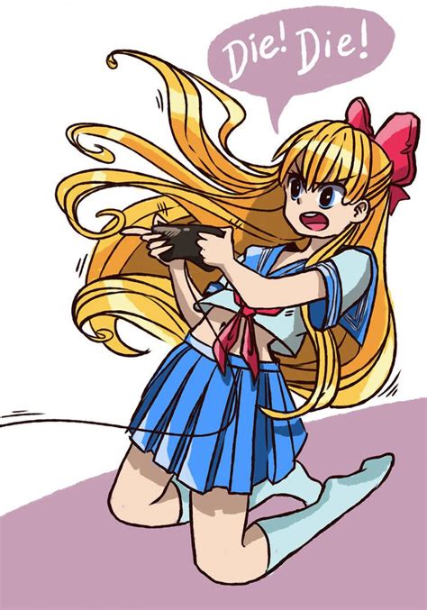 A Drawing Of A Girl With Long Blonde Hair Wearing A Blue Dress And Pink Bow