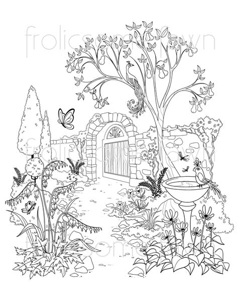 garden coloring page  adults  children fantasy garden etsy