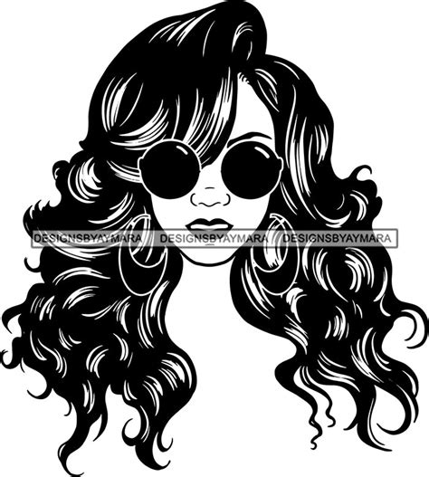 afro girl babe sexy hoop earrings sunglasses long wavy hair style b w