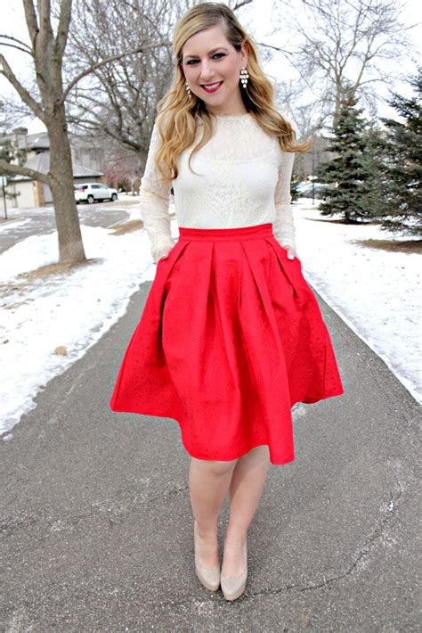 ivory lace red pleated skirt valentines day  rachels lookbook