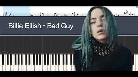bad guy billie eilish intermediate piano tutorial sheet youtube
