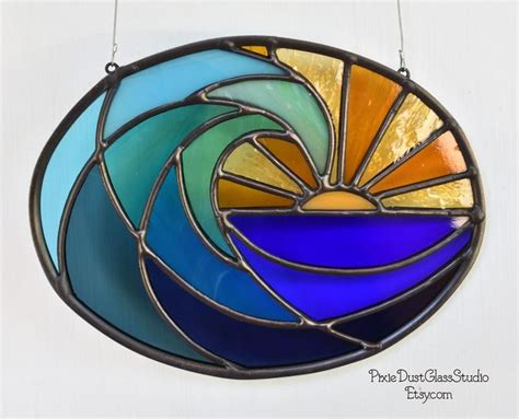 Stained Glass Ocean Wave Suncatcher Surf S Up At Dawn