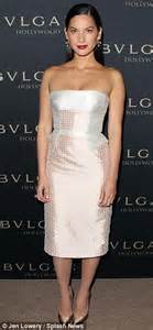 olivia munn wears shimmering strapless gown to the bvlgari