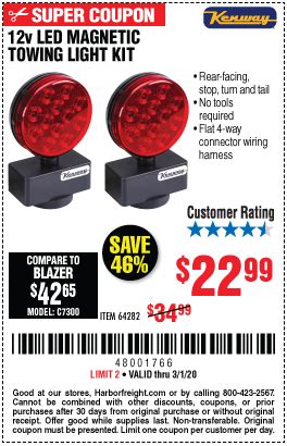 kenway  magnetic led towing light kit   harbor freight coupons