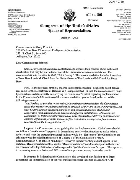 letter  congressman norm dicks  wa  chairman principi dtd