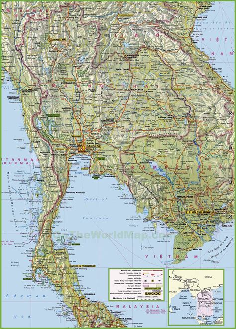 large detailed map  thailand  cities  towns