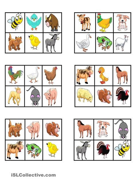 farm animals bingo  printable printable templates