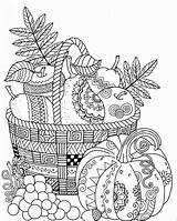 Coloring Pages Autumn Fall Adult Adults Printable Sheets Colouring Book Basket Zentangle Books Kids Harvest Apples Shutterstock Choose Board sketch template