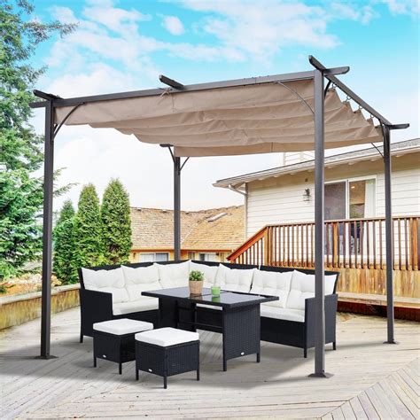 question  outsunny  ft  retractable canopy cover steel frame classic pergola