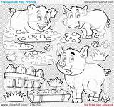 Mud Fence Slop Pigs Outlined Illustration Happy Royalty Clipart Vector Visekart sketch template