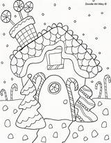 Christmas Coloring Pages Doodles Gingerbread Color House Doodle Colouring Print Clipart December Kids Link Printables Alley Templates Printable Celebration Present sketch template