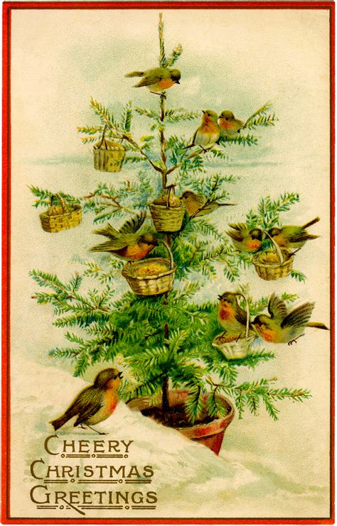 vintage birds christmas tree image charming  graphics fairy