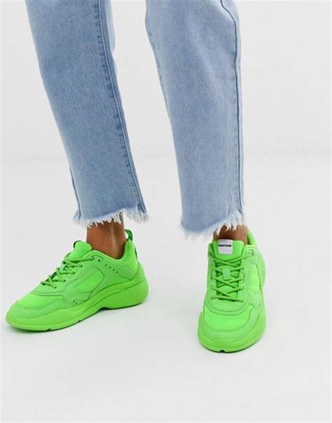 bershka pantone neon trainer  green green trainers green sneakers neon green