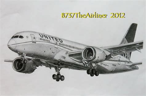 united airlines boeing  realistic drawing  atheairliner