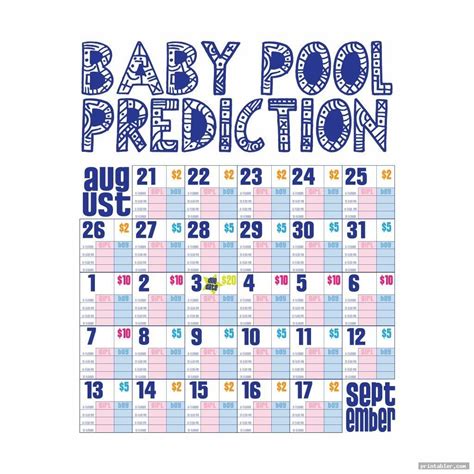 making  baby pool guessing game   calendar printable