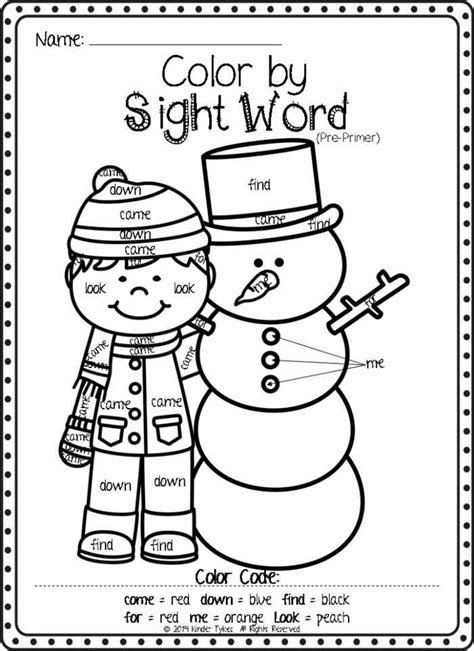 color  sight word coloring  kindergarten kindergarten coloring