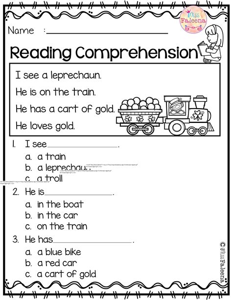 kindergarten reading comprehension worksheets