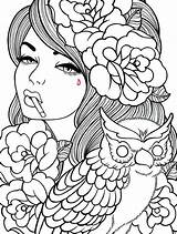 Coloring Pages Tattoo Printable Owl Dope Adult Book Girl Wip Sheets Sexy Deviantart Girls Pencil Adults Print Google Color Rose sketch template