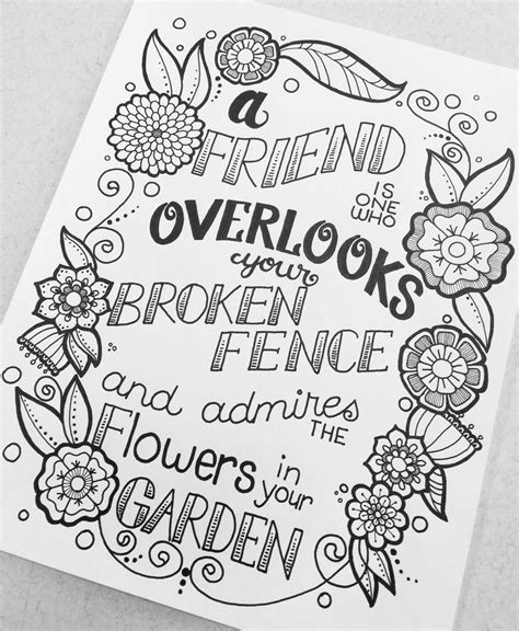 digital coloring page  friend    quotes   etsy