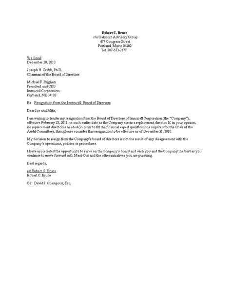 board  directors resignation letter template
