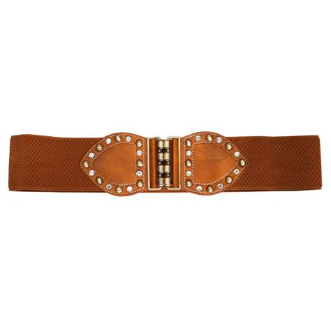 size rhinestone studded elastic belt brown evogues apparel
