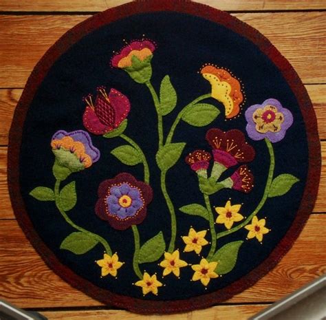 wool applique jacobean wool applique penny rug wall hanging table