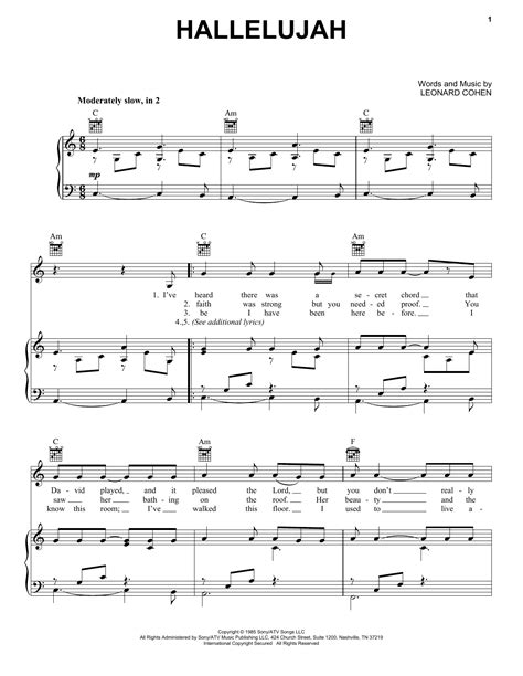 hallelujah sheet music by leonard cohen piano vocal and guitar right