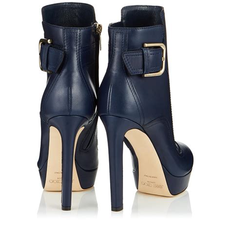 jimmy choo britney  navy smooth leather platform booties  blue lyst