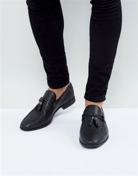 asos loafers  black faux leather  tassel detail black mens leather boots loafers