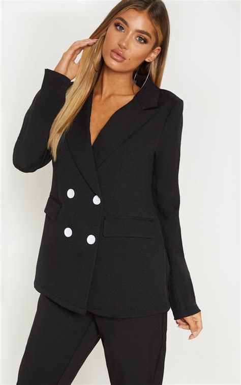 black double breasted style blazer prettylittlething