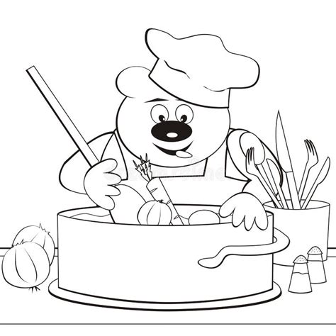 bear cook coloring book stock vector illustration  casserole