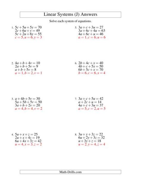 systems  linear equations  variables