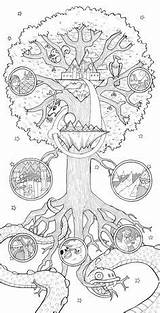 Coloring Yggdrasil Pages Fantasy Adult Paper sketch template