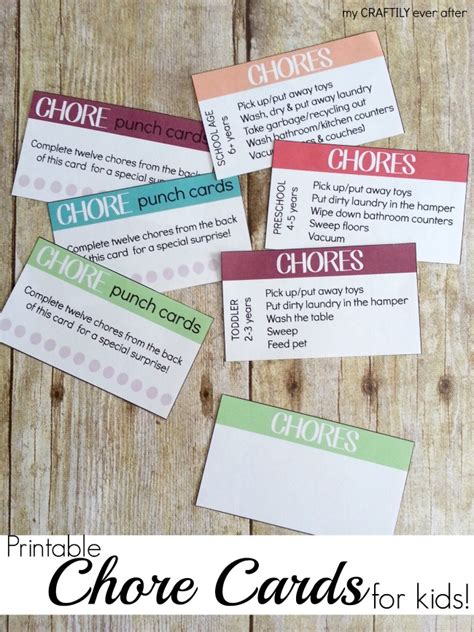 printable chore punch cards  kids  craftily