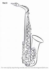 Saxophone Instruments Drawingtutorials101 Saxaphone Dessiner Gemt sketch template