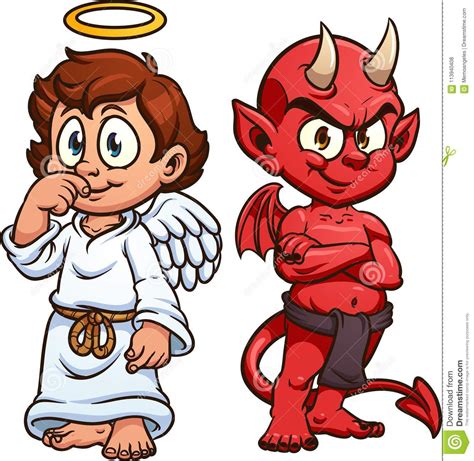Cute Cartoon Angel And Devil Stock Vector Illustration