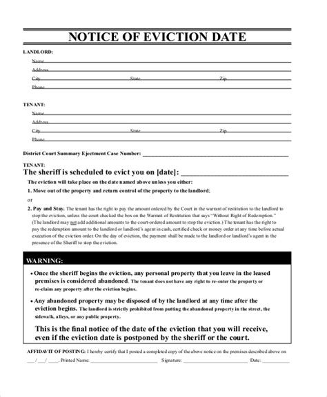 eviction notice forms samples  ms word