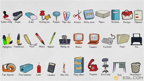office supplies list  stationery items  pictures esl