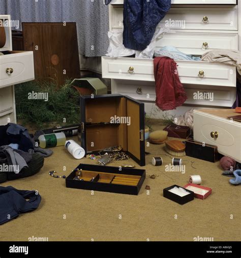 scene  crime   burglary showing bedroom interior stock photo alamy