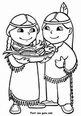 Thanksgiving Coloring Printable Indians Pages Kids Print Indian sketch template