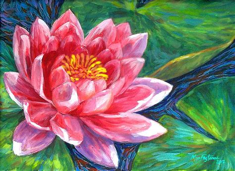 Red Lotus Flower Painting By Mon Fagtanac